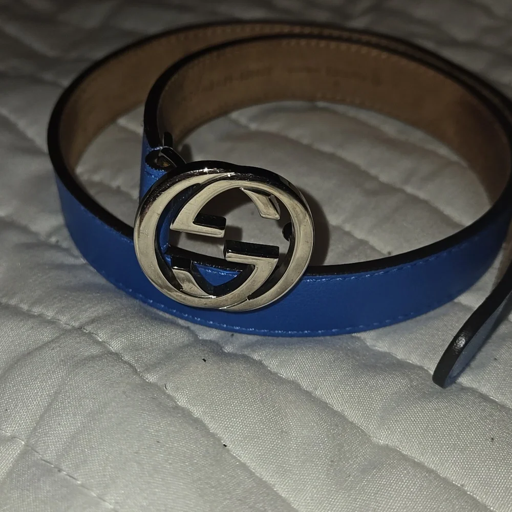 Authentic Gucci Kids Belt | Electric Blue Leather & Silver G